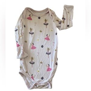 Kyte BABY Cream Long-Sleeve Bodysuit with Pink & Purple Ballerina Motif 6-12 mo